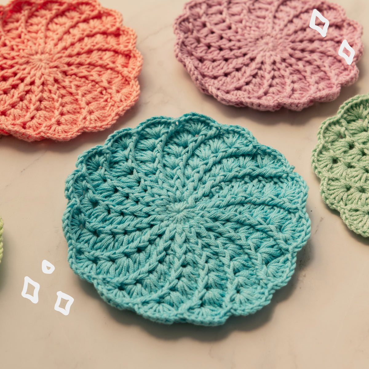 Soft Crochet Coaster | Cushy Acrylic Yarn Mug Mat (set of 6)