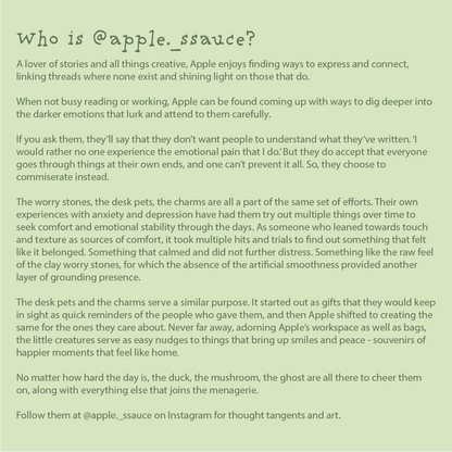 A text-based promotional graphic with the heading 'Who is @apple_sauce?' and several paragraphs of white text on a light gray background, followed by the Instagram handle '@apple_sauce'.